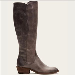 Frye Carson Piping tall boots in graphite leather; size 9